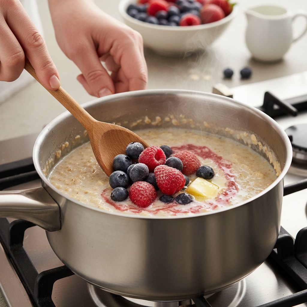 Add the berries and finish cooking