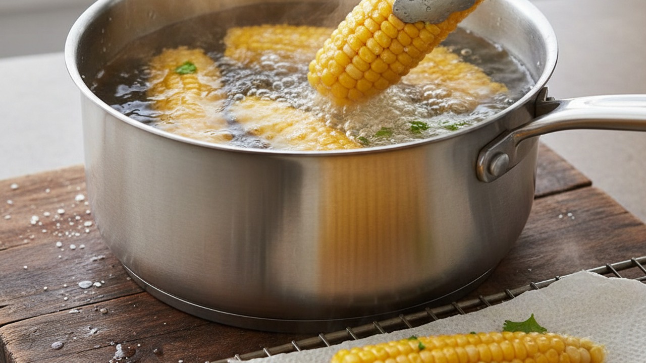 Briefly blanch to set the kernels