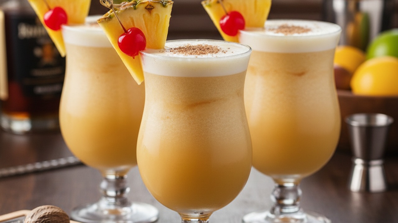 Garnish with nutmeg and fruit