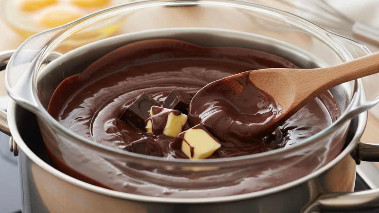 Melt chocolate and combine wet ingredients