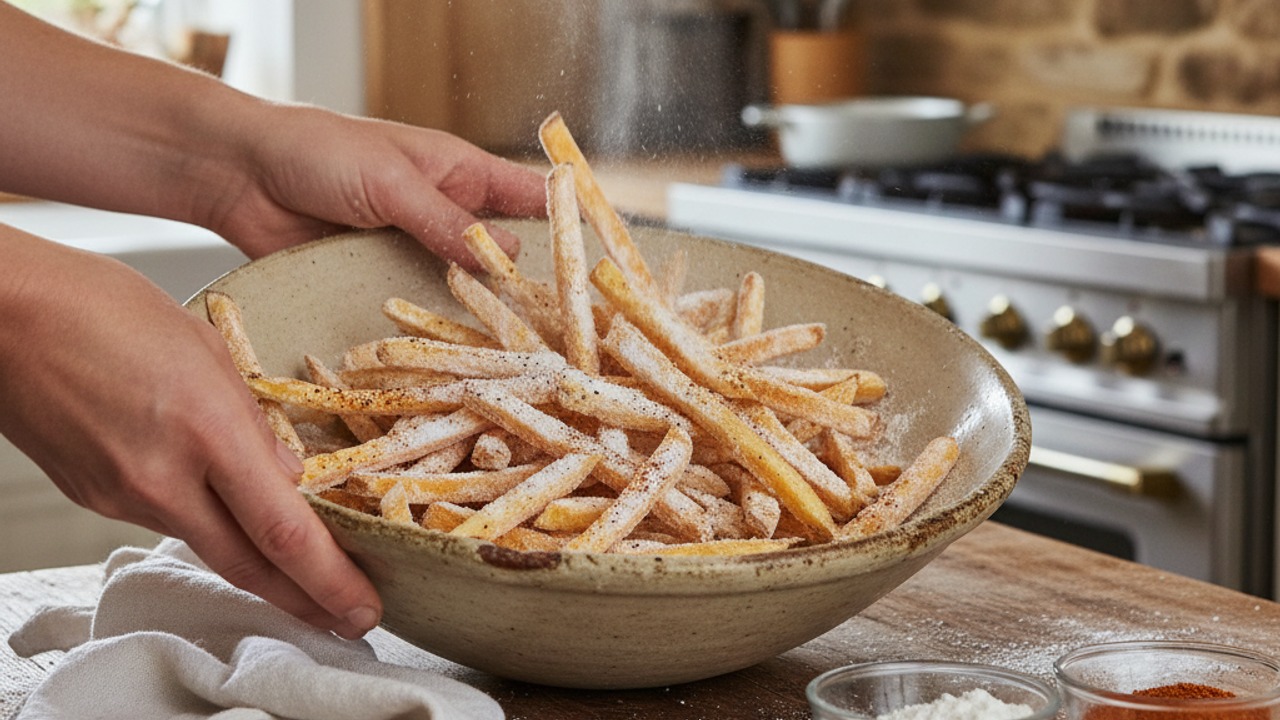 Dry and toss with cornstarch and seasonings