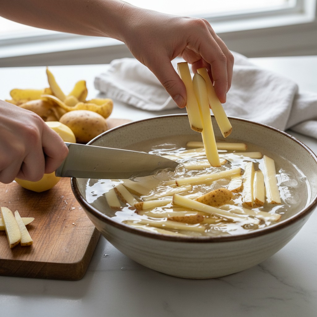 Cut and soak the potatoes