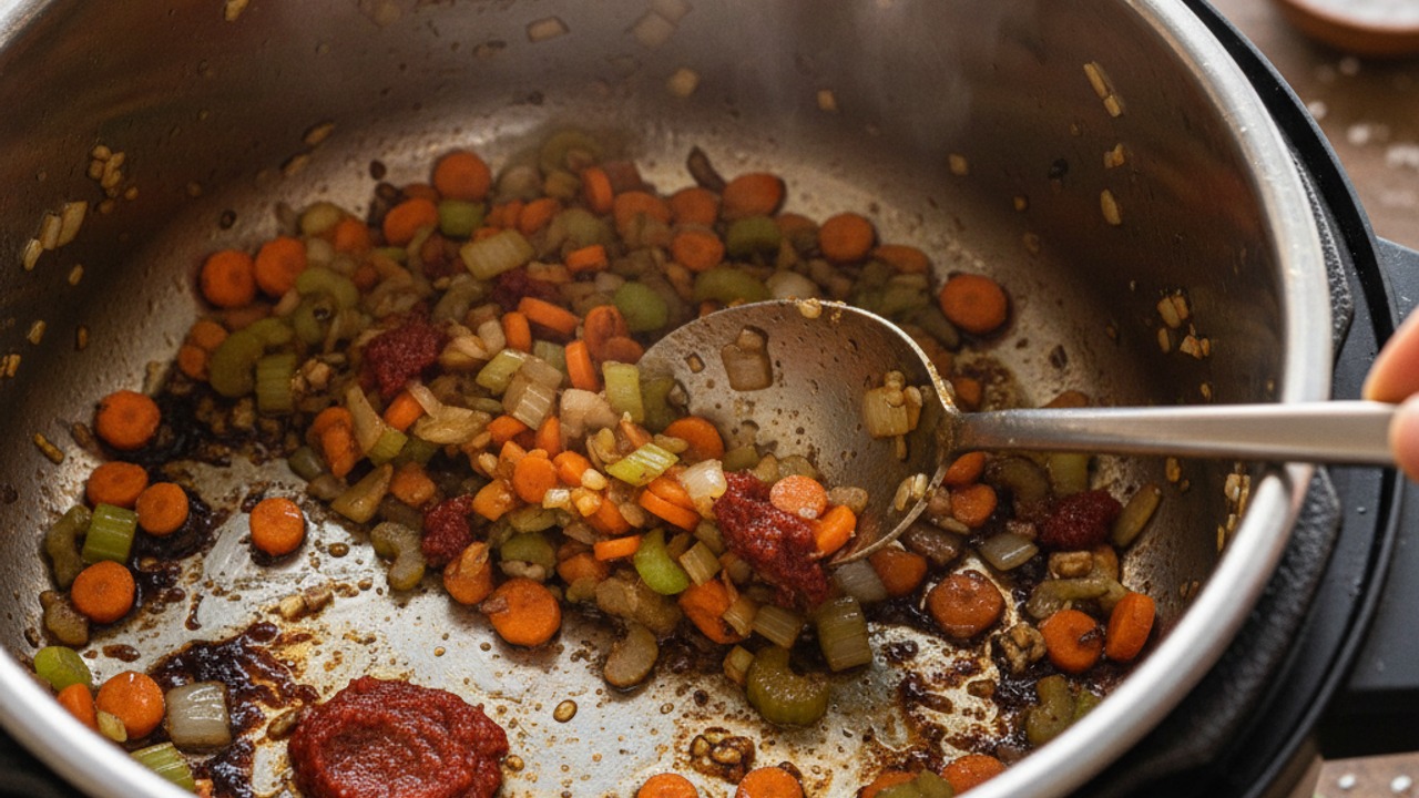 Sauté the mirepoix and aromatics