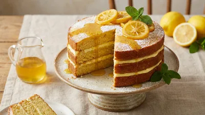 Zesty Lemon Olive Oil Layer Cake with Limoncello Syrup