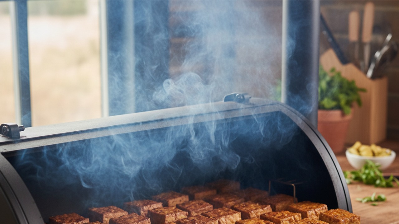 Set up smoker and smoke the tofu