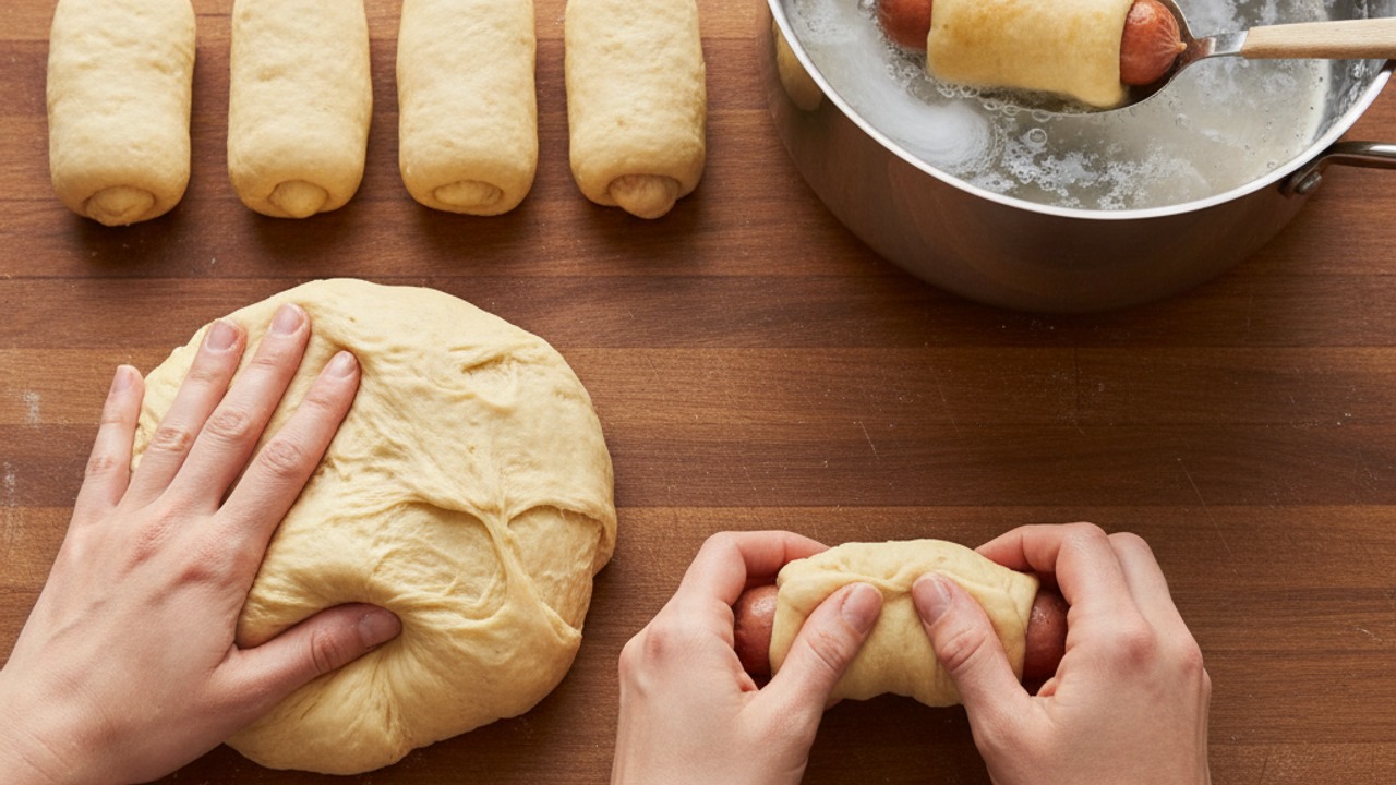 Shape rolls and prepare soda bath