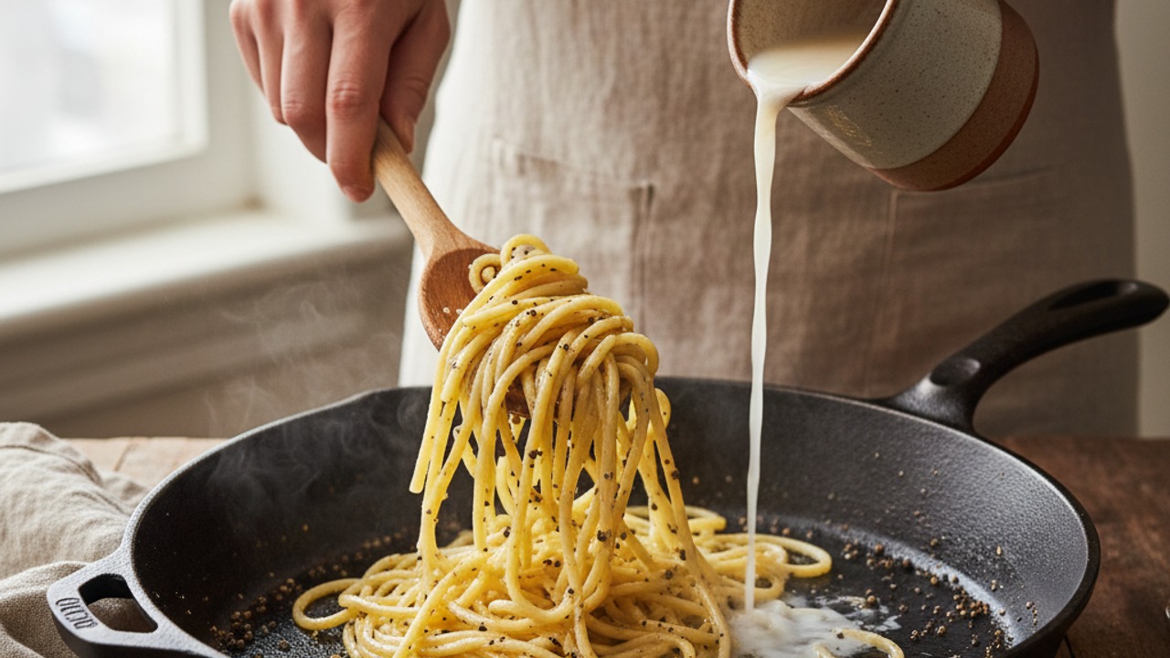 Combine pasta with pepper