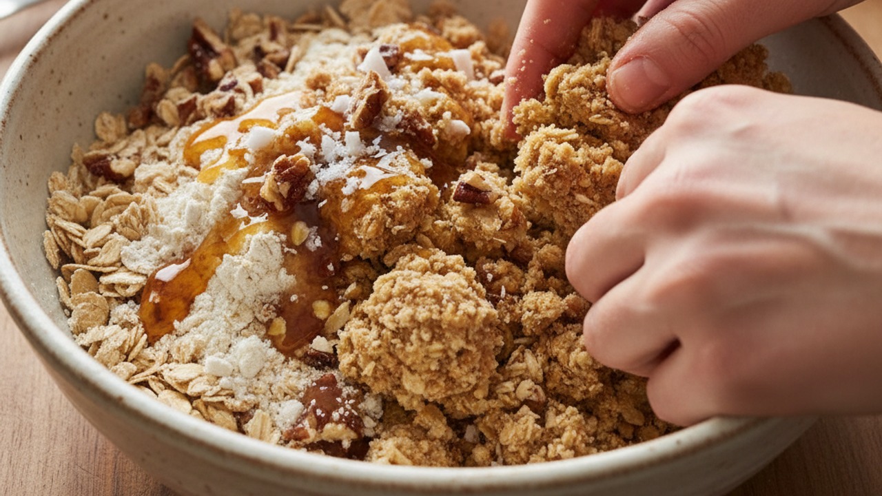 Make the maple-pecan oat topping
