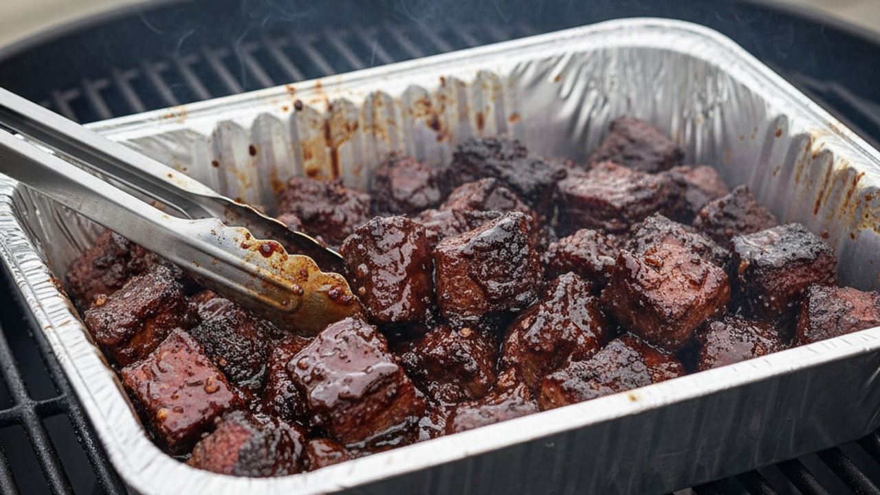 Toss smoked cubes with glaze and return to the grill