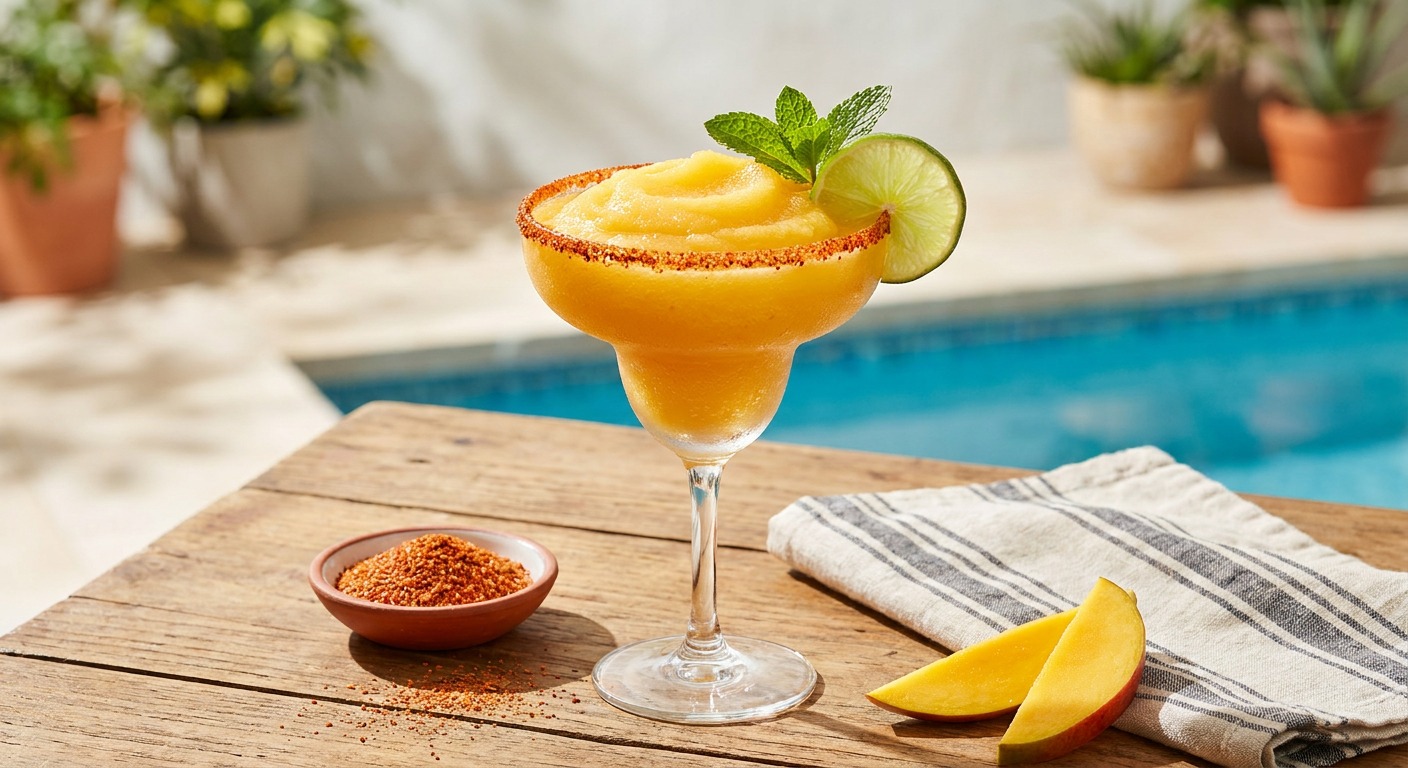 Frozen Mango Margarita with Tajín Rim