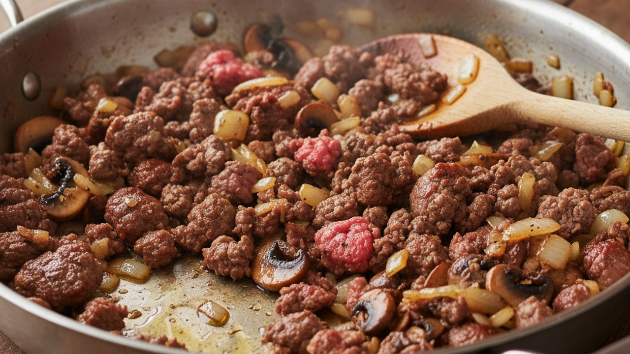 Brown the beef and vegetables