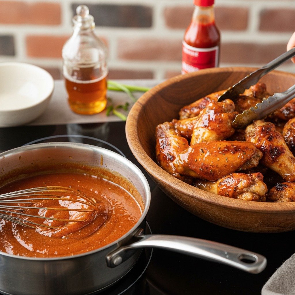 Make the hot honey buffalo sauce and toss