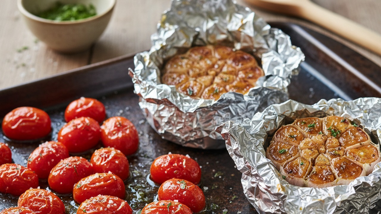 Roast the garlic and tomatoes