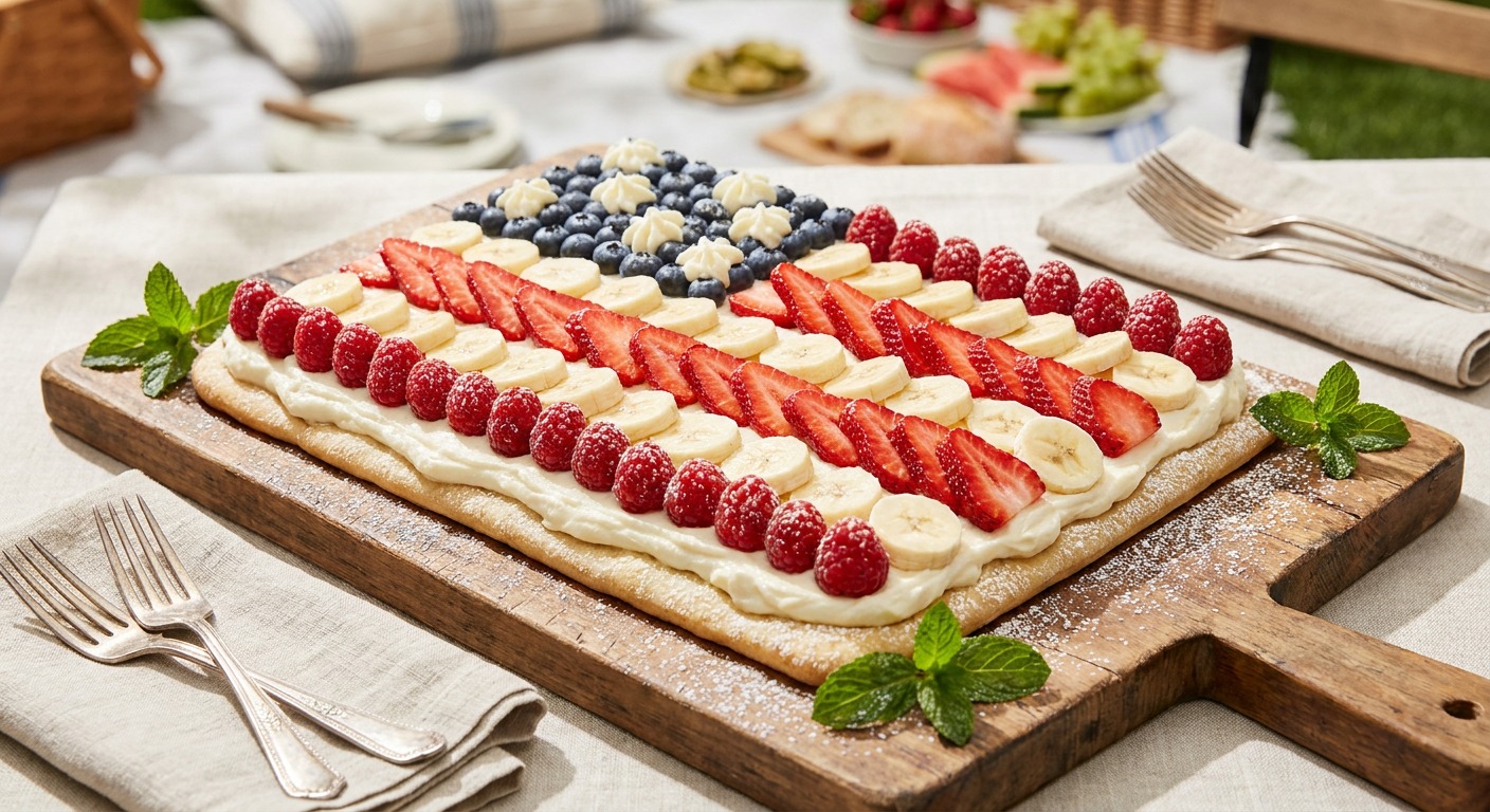 Red White and Blue Flag Fruit Pizza with Mascarpone
