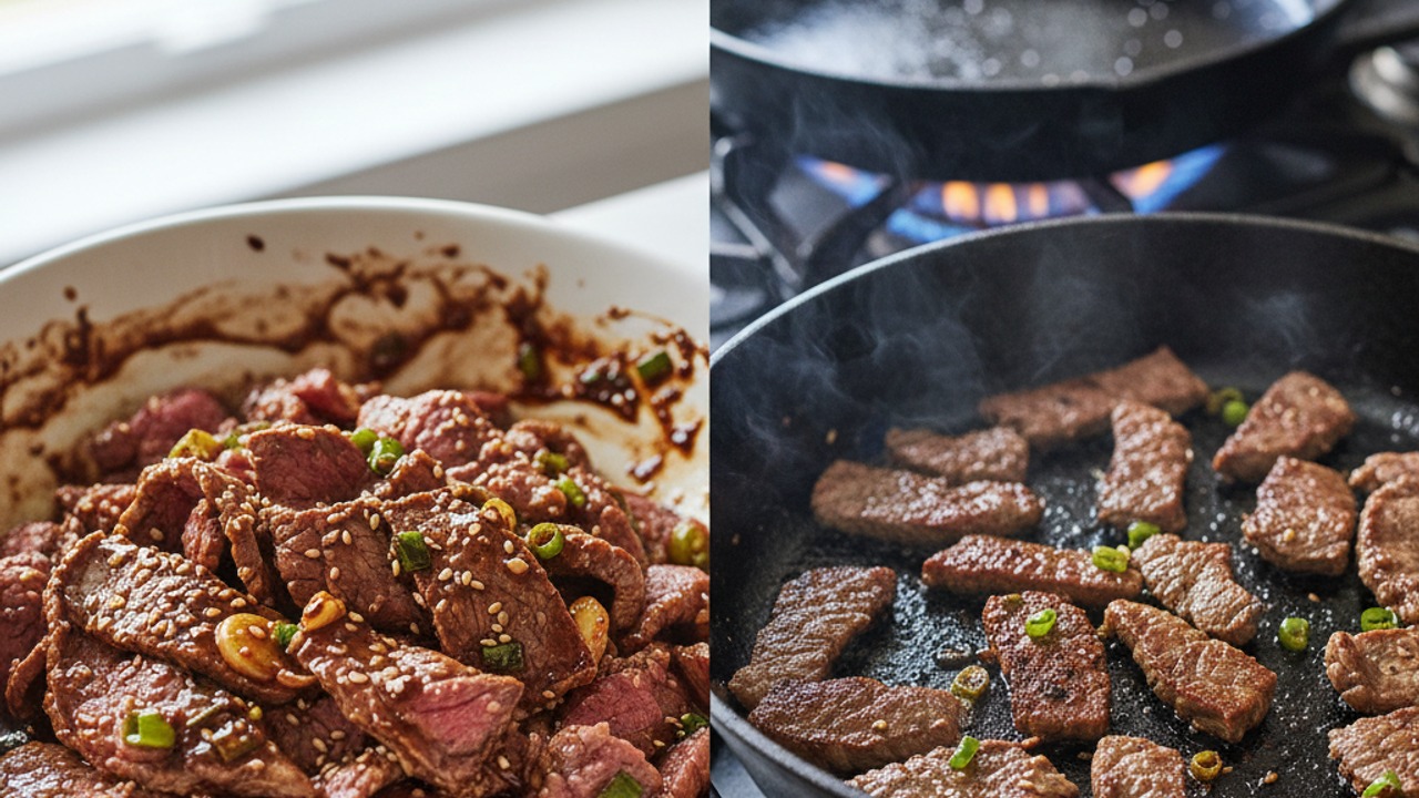 Marinate and sear the beef