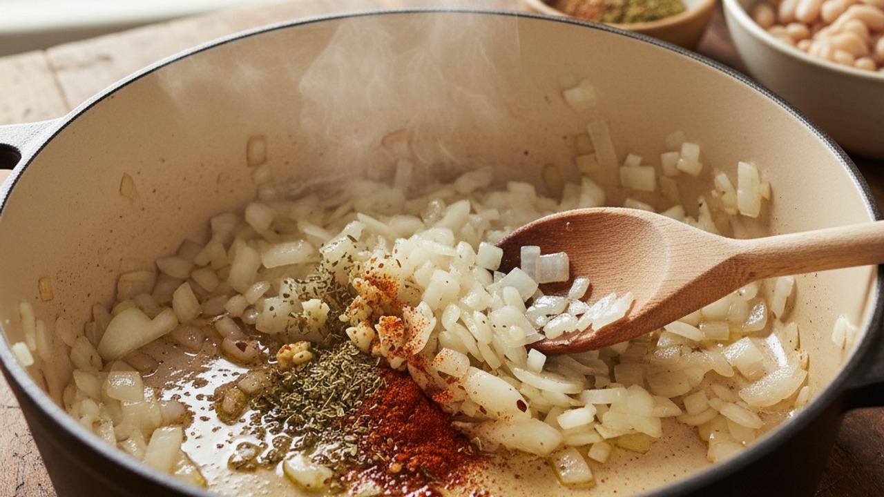 Sauté aromatics and spices