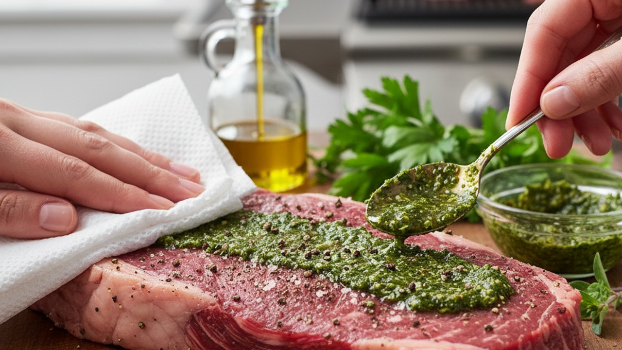 Season and marinate the steak