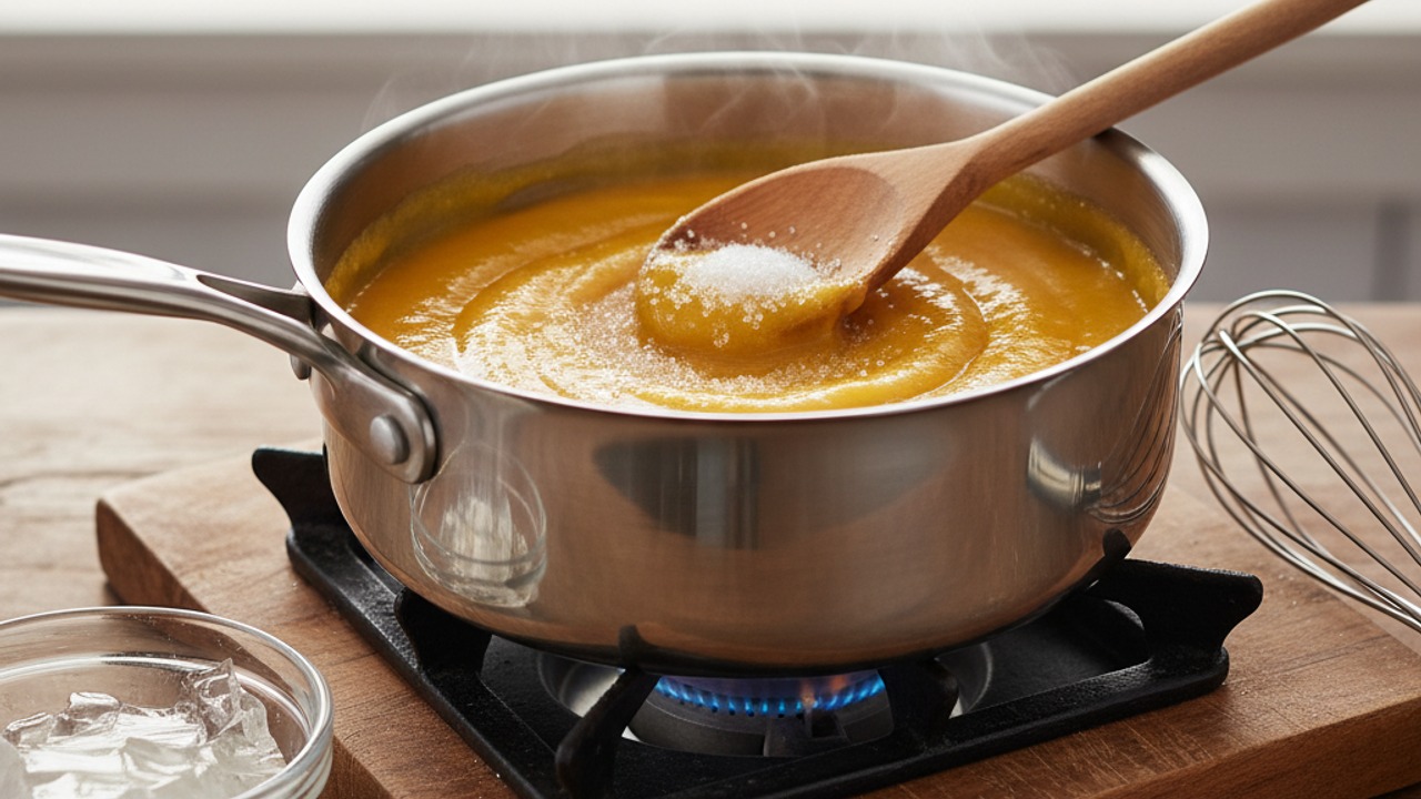 Warm and flavor the mango puree