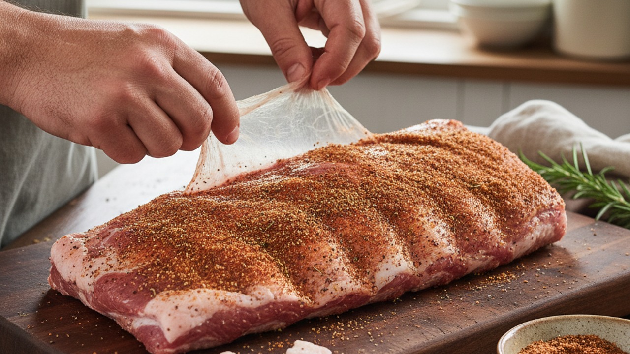 Trim, prep and rub the ribs