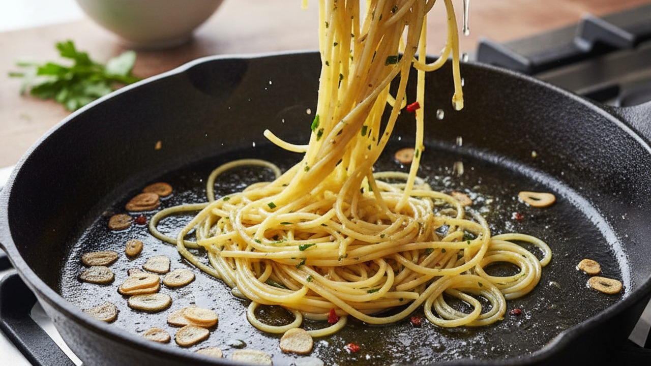 Combine pasta with the garlic oil