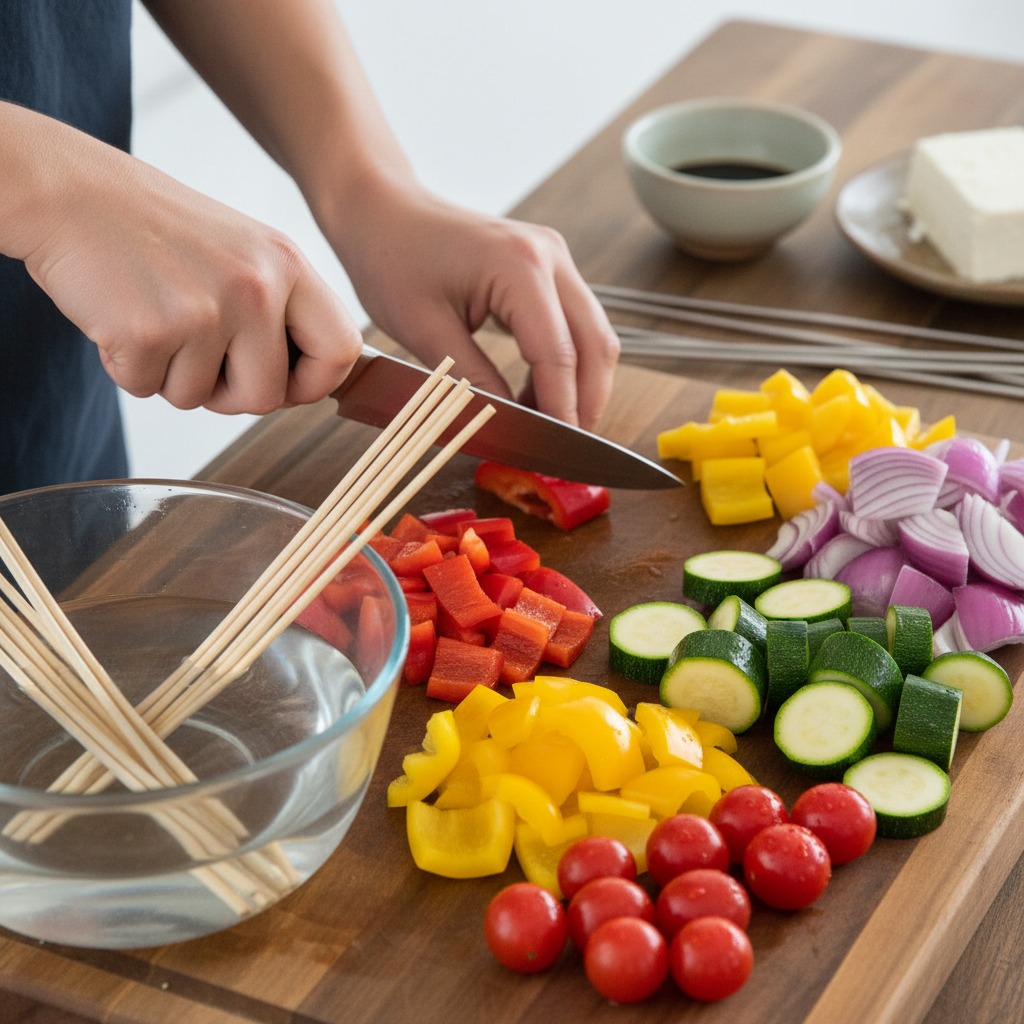 Prep vegetables & soak skewers