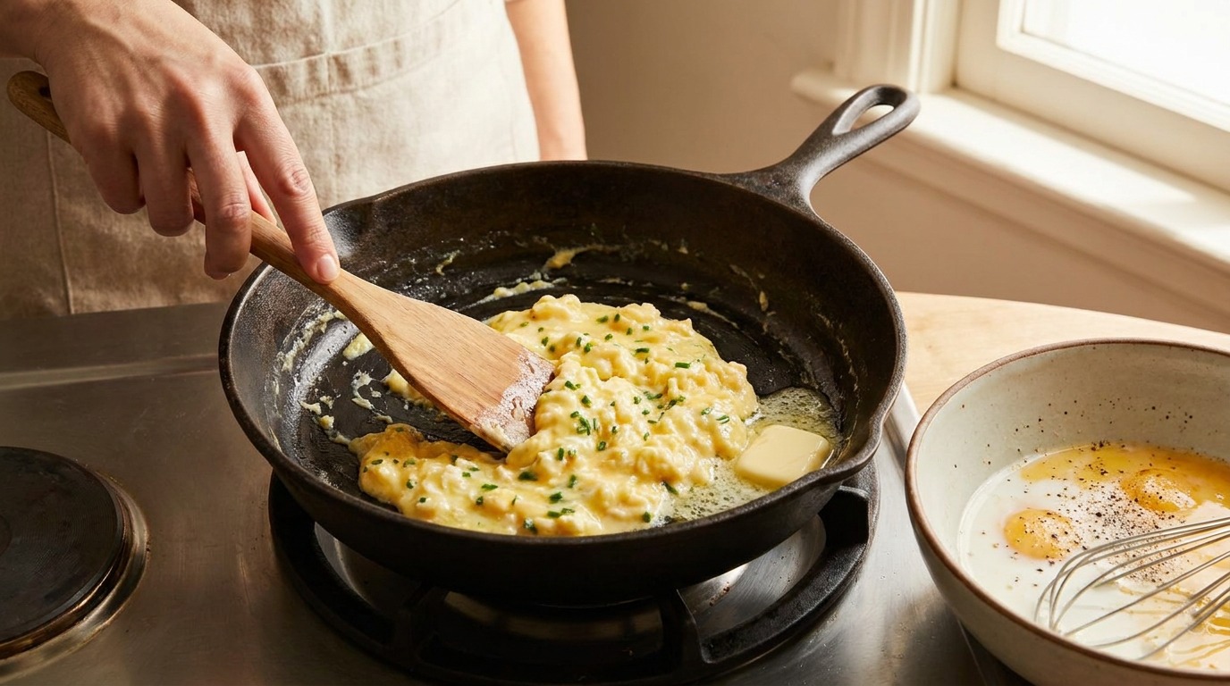 Prepare soft scrambled eggs