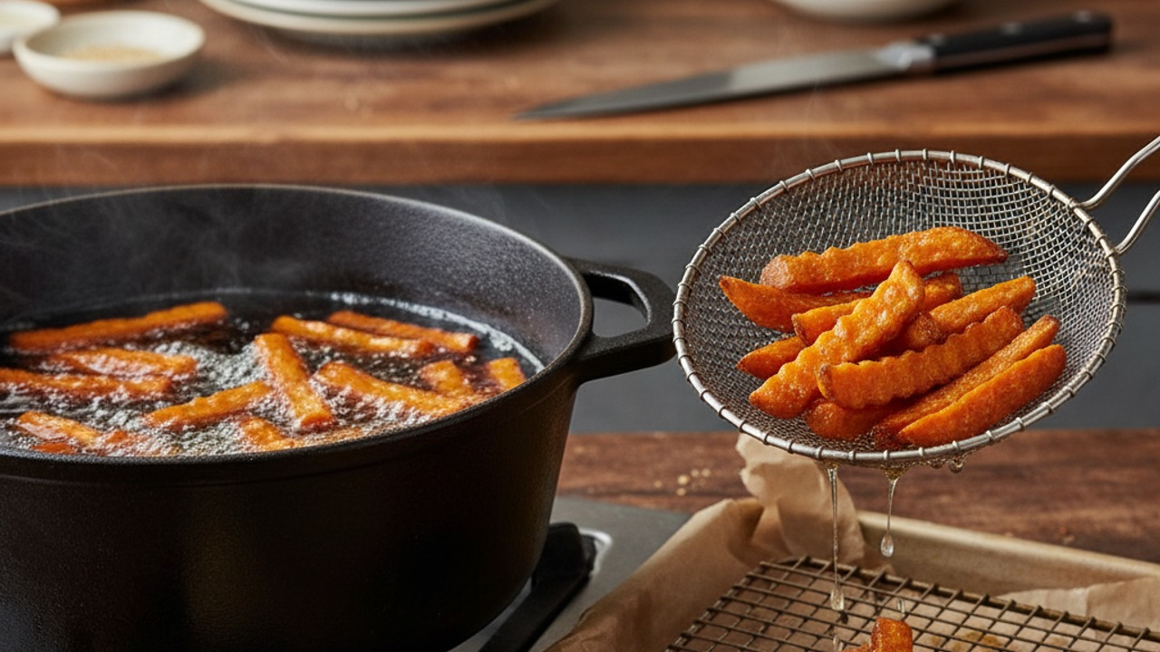 Second (high-temp) fry — crisp to finish