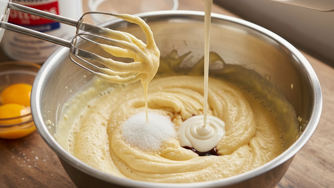 Whisk the egg yolks and sweetened condensed milk