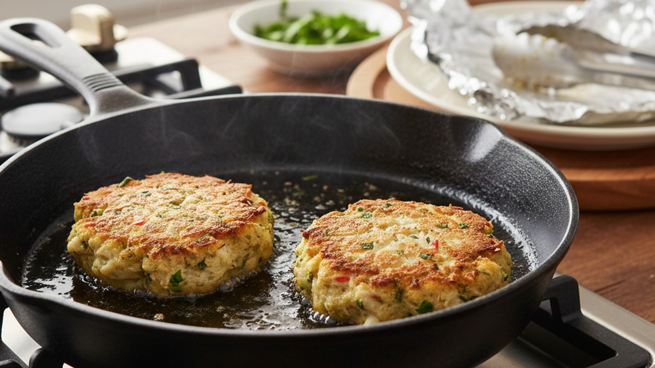 Pan-sear the crab cakes