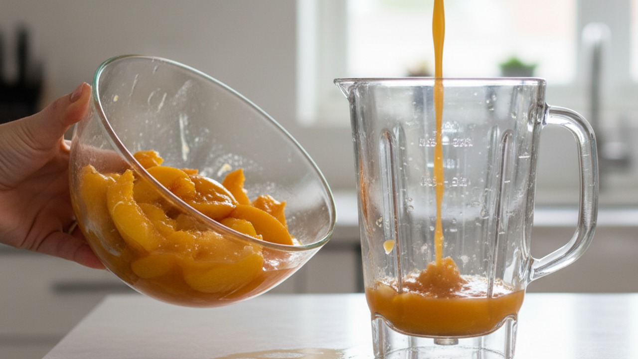 Puree half the peaches