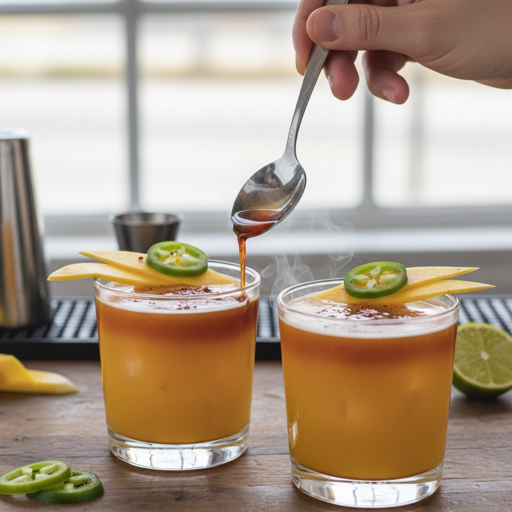 Float ancho liqueur and garnish