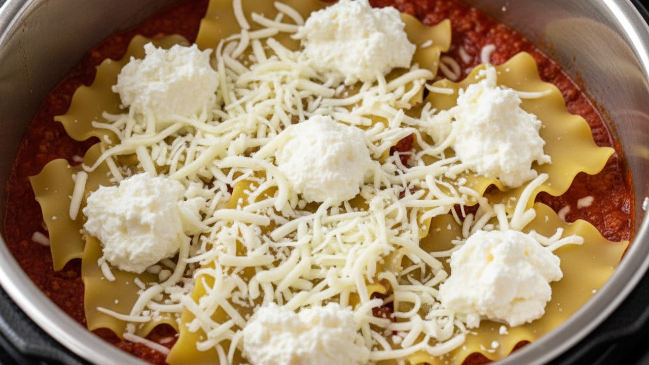 Layer noodles and cheeses
