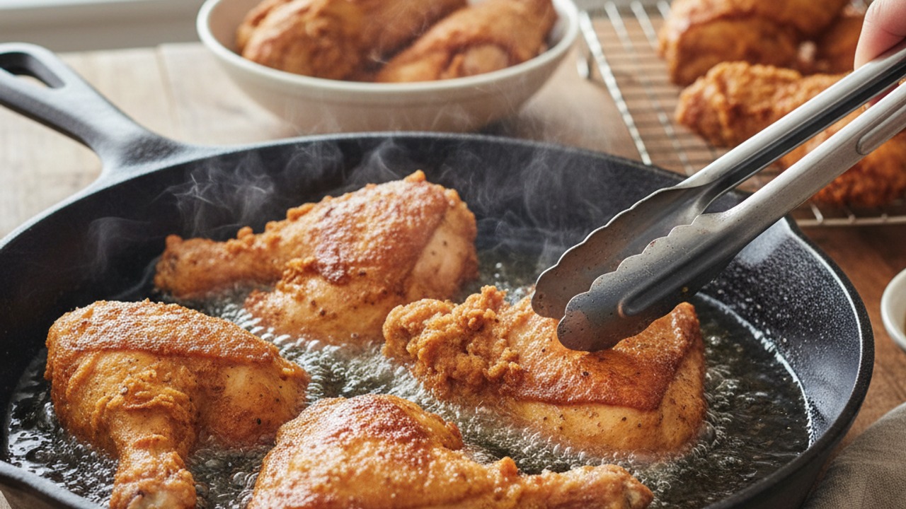 Fry the chicken in batches