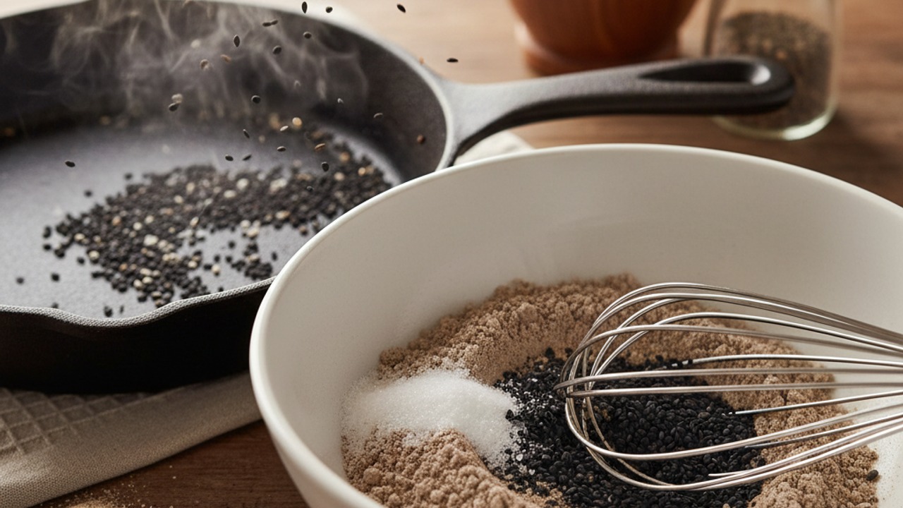 Toast sesame and combine dry ingredients