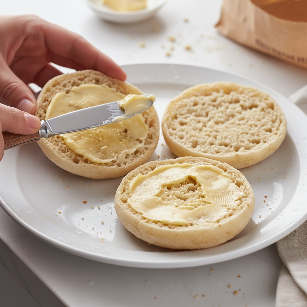 Warm and butter the English muffins
