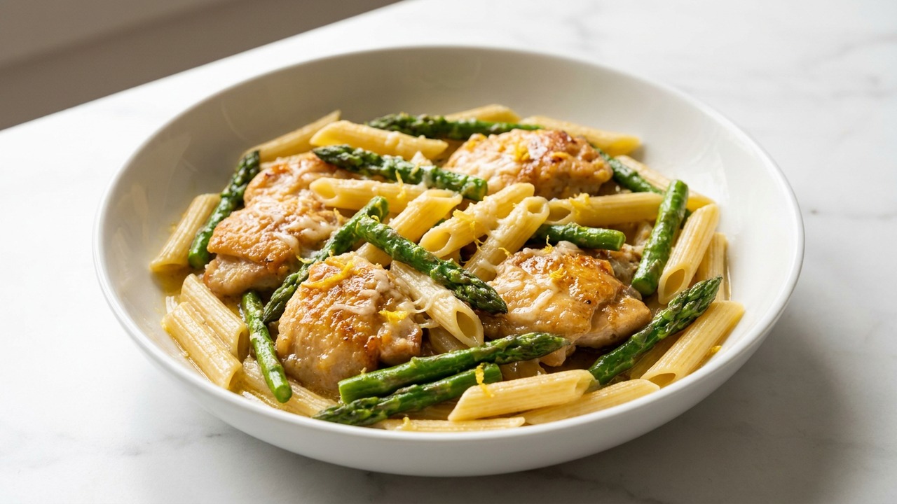 One-Pan Chicken, Asparagus and Pasta Skillet (30 Minutes)