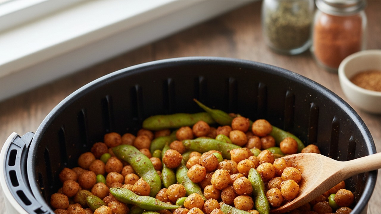 Add edamame and finish crisping