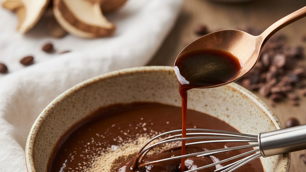 Bloom the cocoa and mushroom powder