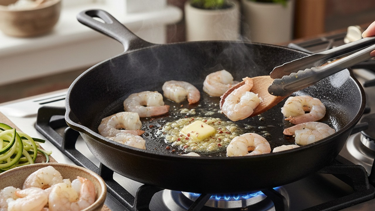 Sauté garlic and cook the shrimp