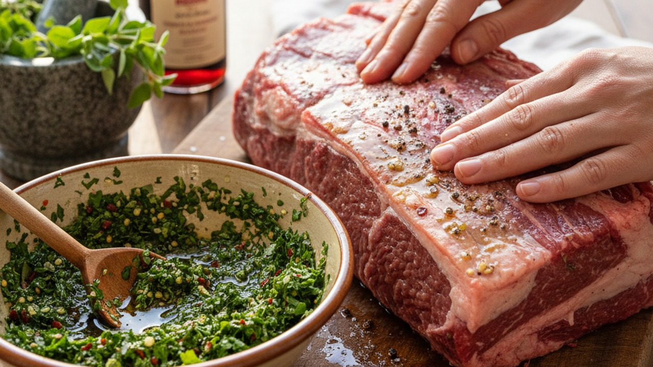 Make chimichurri and season the roast