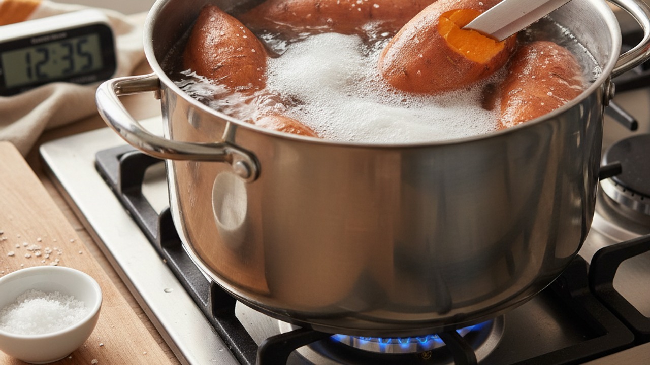Parboil the sweet potatoes