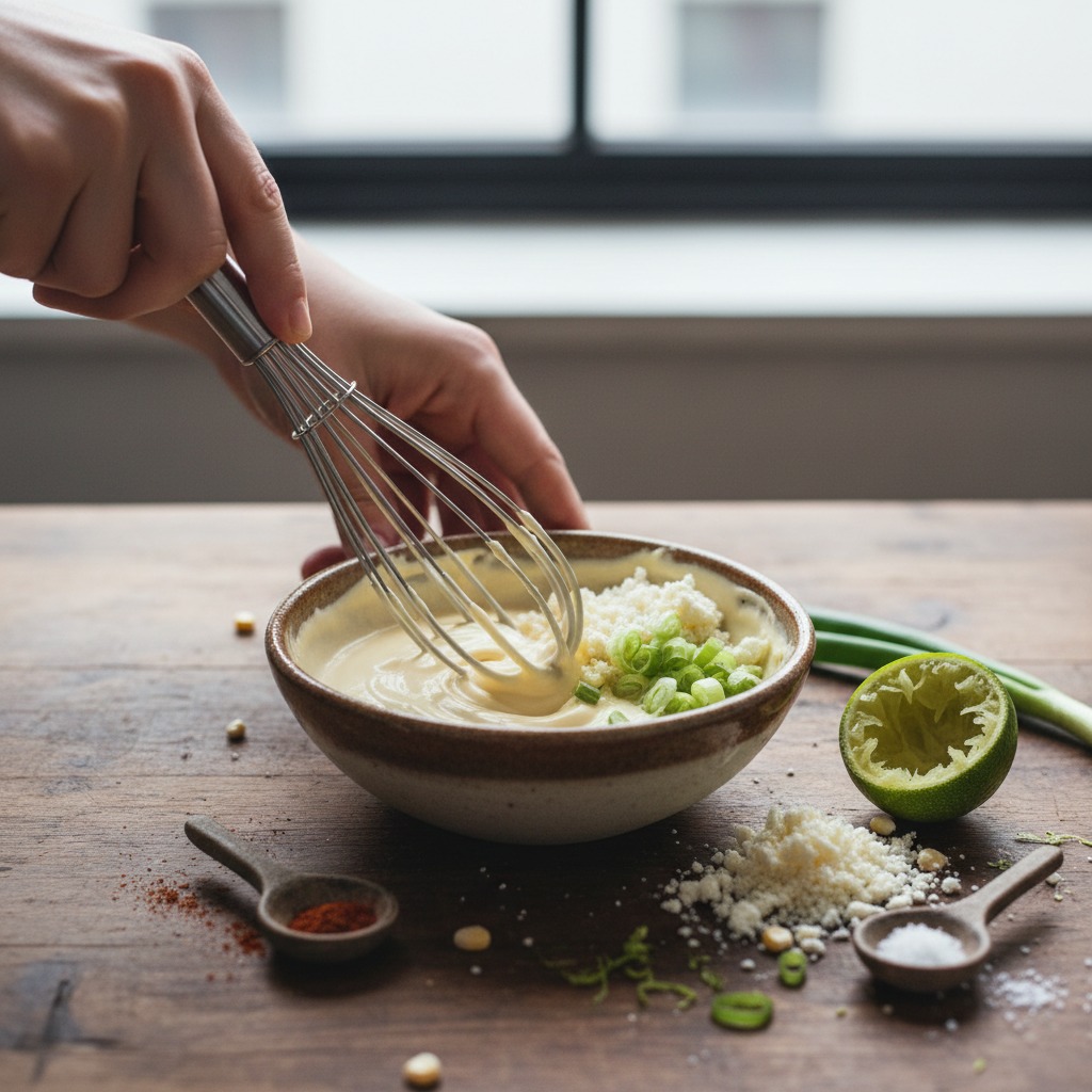 Whisk the lime-cotija crema