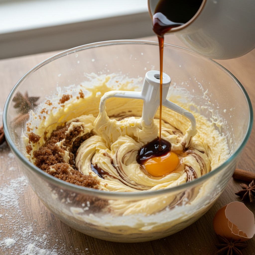 Cream butter, sugar and add molasses & egg