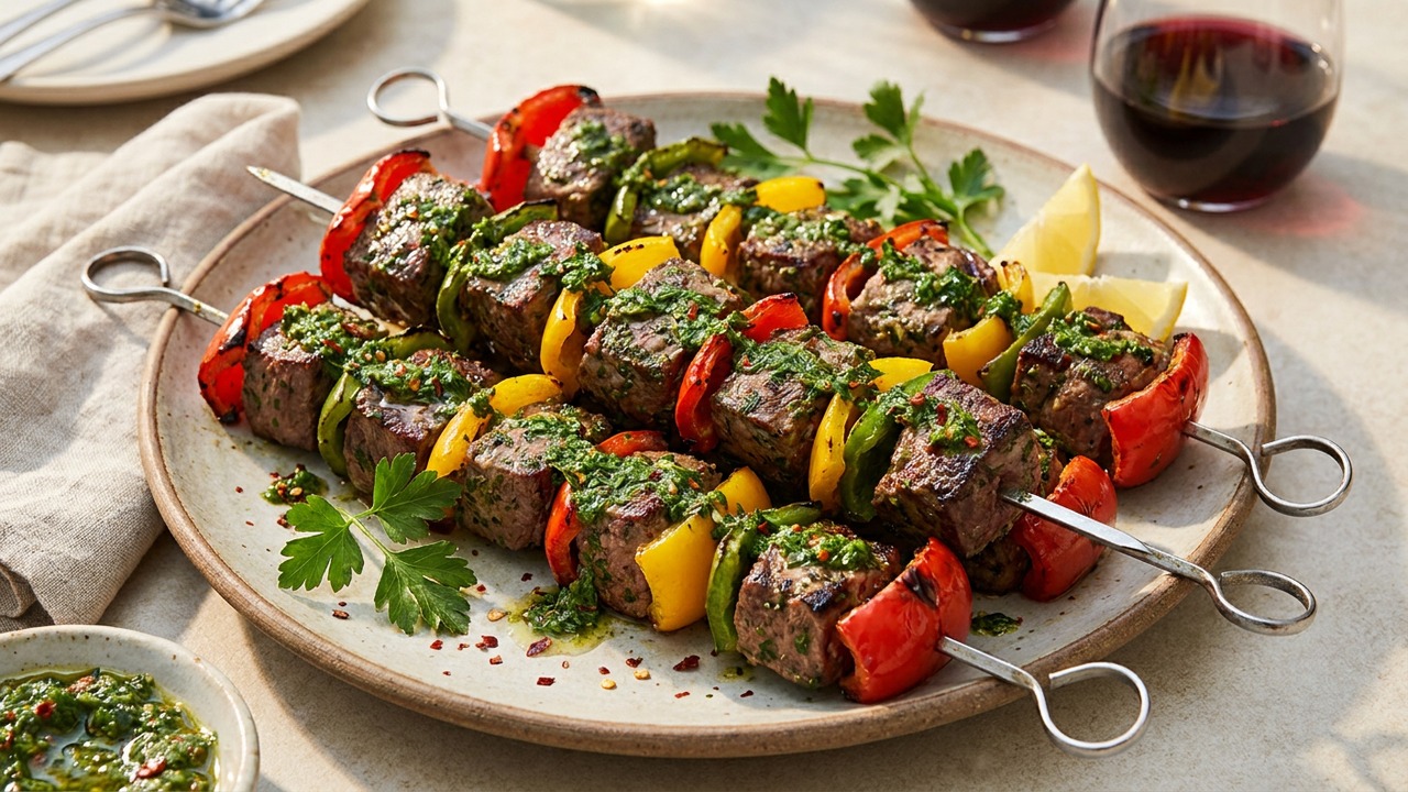 Chimichurri Steak Kabobs with Grilled Peppers
