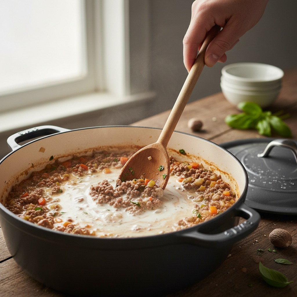 Add milk and gently simmer