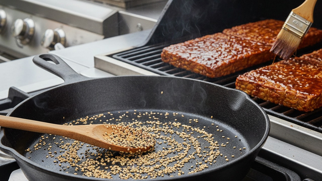 Grill and toast sesame seeds