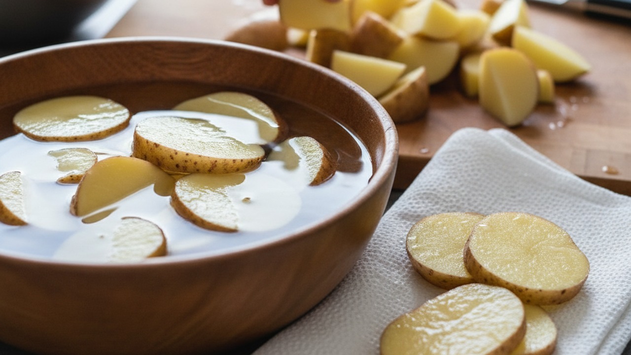 Cut and soak the potatoes