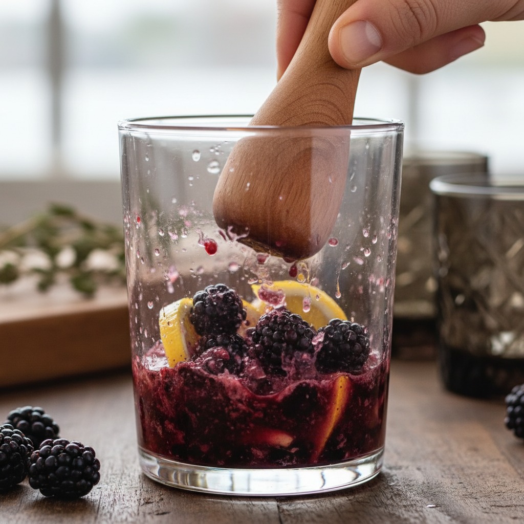 Muddle blackberries, lemon and syrup