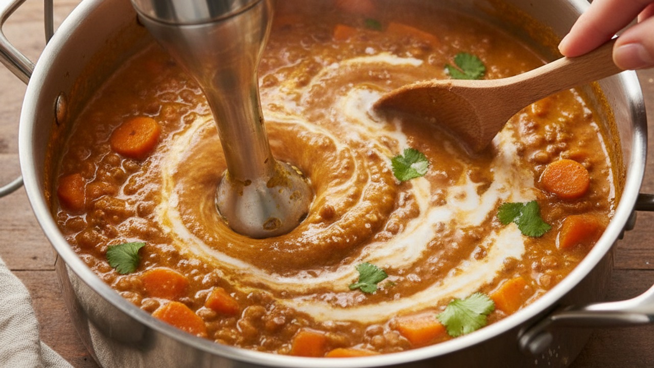 Purée and finish with coconut milk
