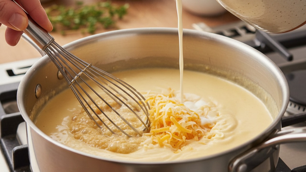 Make the roux and cheese sauce